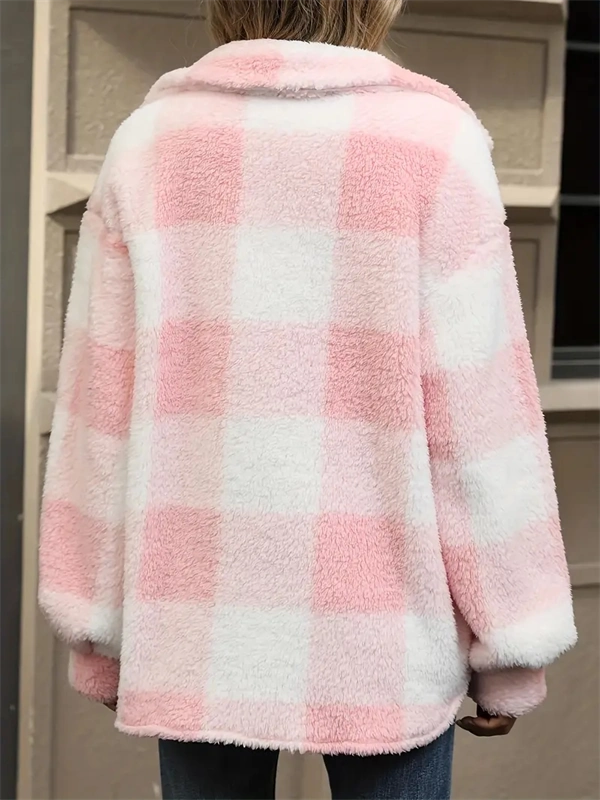 Cozy Plaid Fleece Jacket - Oversized Button-Up Winter Coat
