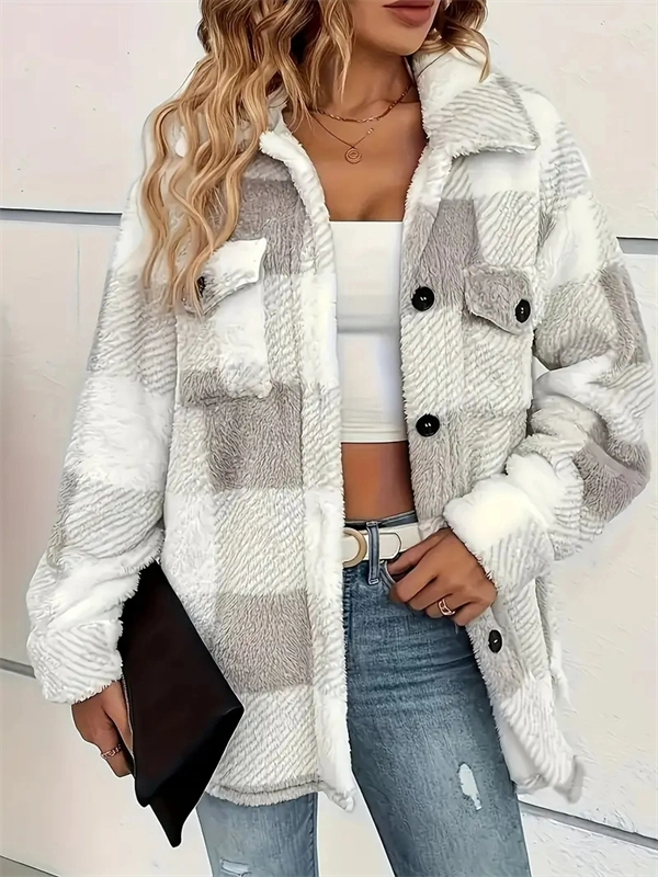 Cozy Plaid Fleece Jacket - Oversized Button-Up Winter Coat
