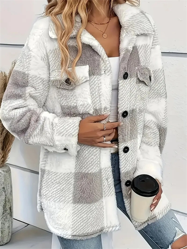 Cozy Plaid Fleece Jacket - Oversized Button-Up Winter Coat