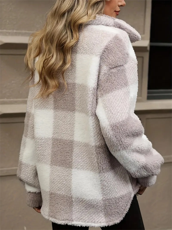 Cozy Plaid Fleece Jacket - Oversized Button-Up Winter Coat