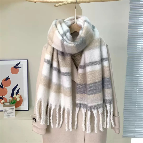 Oversized Striped Scarf with Tassel Fringe - Soft Warm Winter Wrap Blanket Shawl for Women