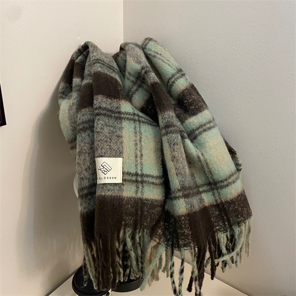 Oversized Plaid Scarf with Tassel Fringe - Soft Warm Winter Wrap Blanket Shawl for Women