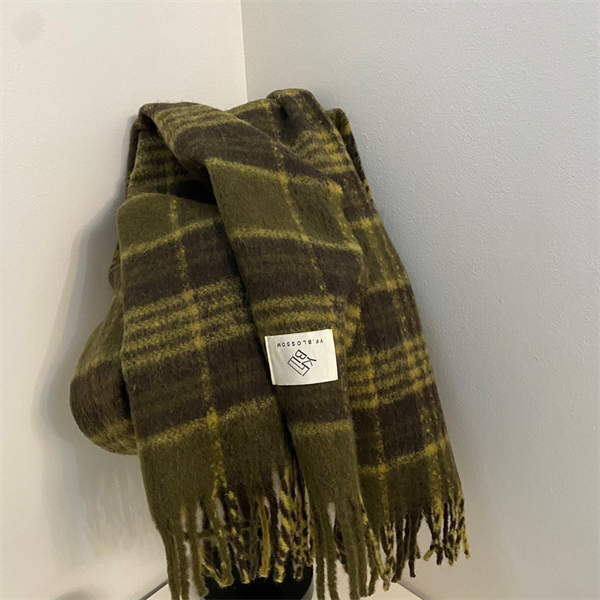 Oversized Plaid Scarf with Tassel Fringe - Soft Warm Winter Wrap Blanket Shawl for Women