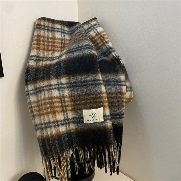 Oversized Plaid Scarf with Tassel Fringe - Soft Warm Winter Wrap Blanket Shawl for Women