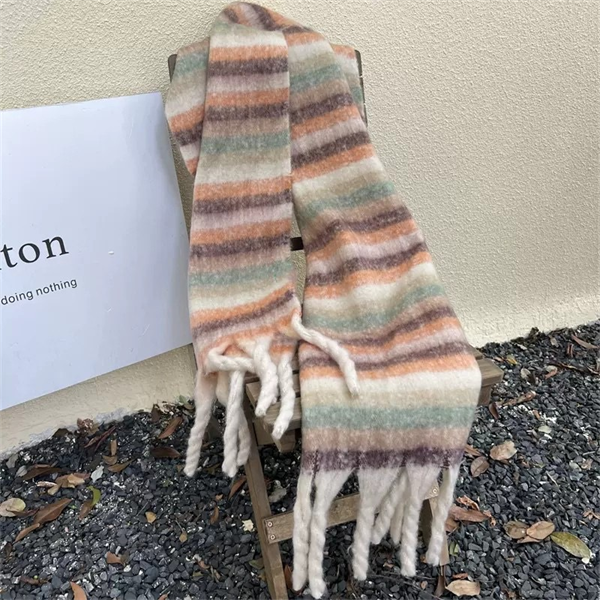 Oversized Striped Scarf with Tassel Fringe - Soft Warm Winter Wrap Blanket Shawl for Women