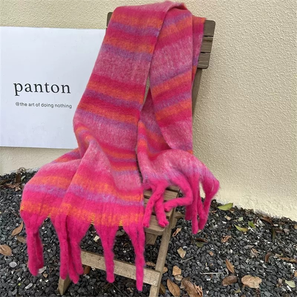 Oversized Striped Scarf with Tassel Fringe - Soft Warm Winter Wrap Blanket Shawl for Women