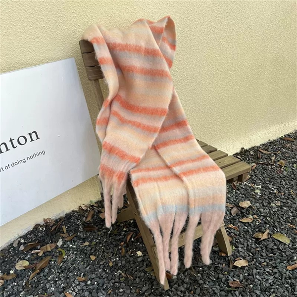 Oversized Striped Scarf with Tassel Fringe - Soft Warm Winter Wrap Blanket Shawl for Women