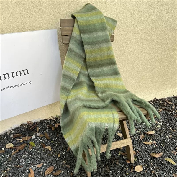Oversized Striped Scarf with Tassel Fringe - Soft Warm Winter Wrap Blanket Shawl for Women
