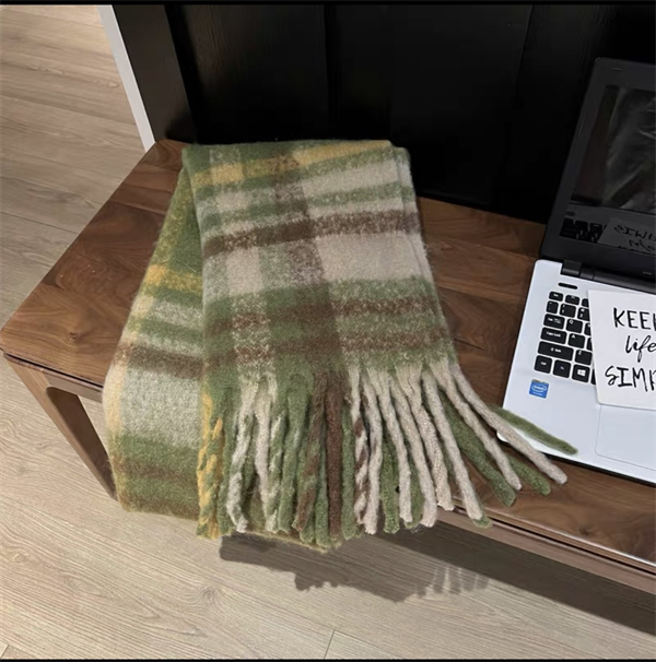 Oversized Plaid Scarf with Tassel Fringe - Soft Warm Winter Wrap Blanket Shawl for Women