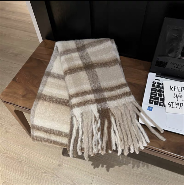 Oversized Plaid Scarf with Tassel Fringe - Soft Warm Winter Wrap Blanket Shawl for Women