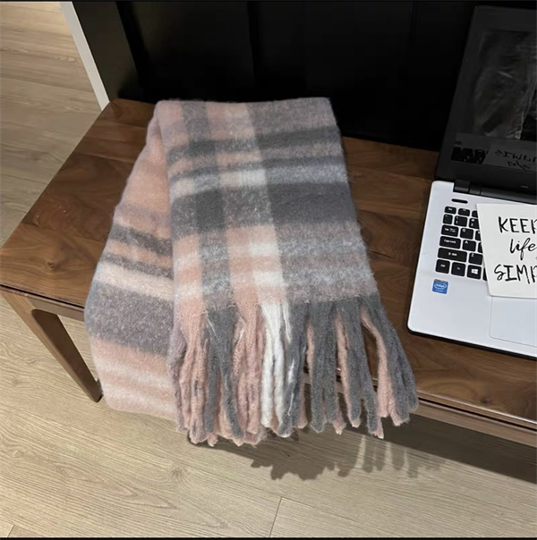 Oversized Plaid Scarf with Tassel Fringe - Soft Warm Winter Wrap Blanket Shawl for Women