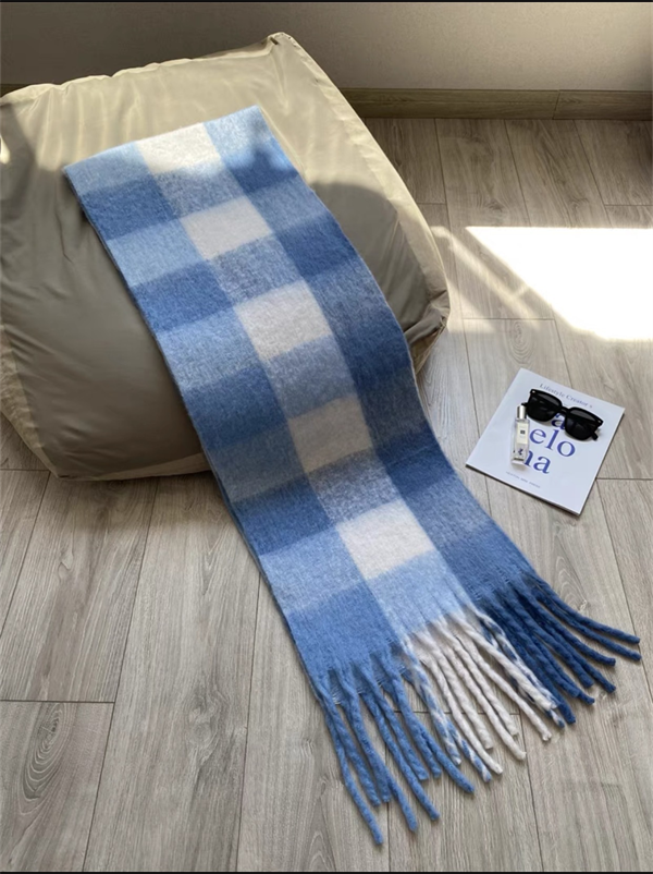 Oversized Plaid Scarf with Tassel Fringe - Soft Warm Winter Wrap Blanket Shawl for Women