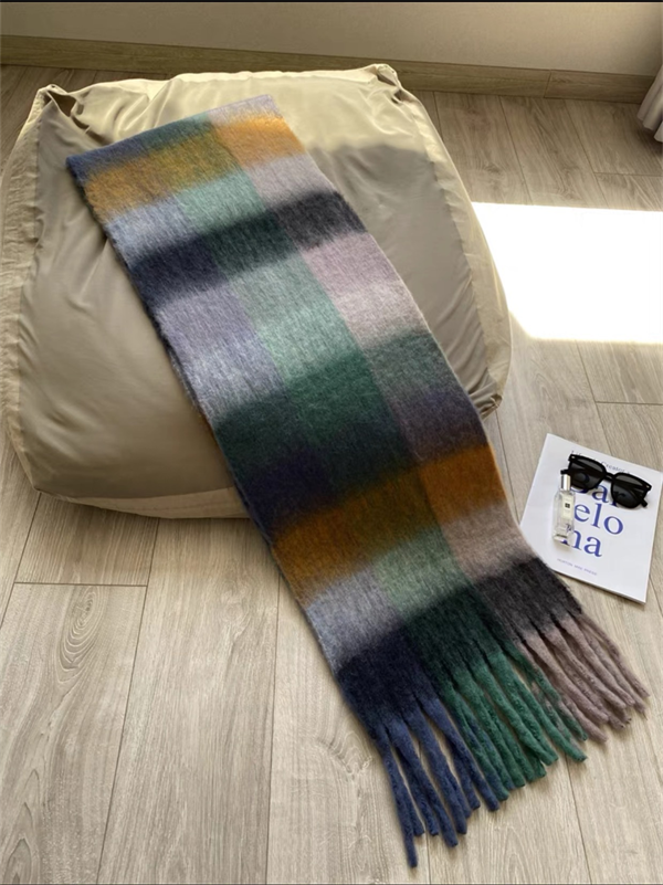 Oversized Plaid Scarf with Tassel Fringe - Soft Warm Winter Wrap Blanket Shawl for Women