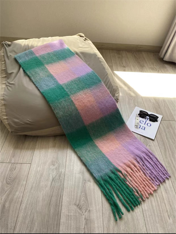 Oversized Plaid Scarf with Tassel Fringe - Soft Warm Winter Wrap Blanket Shawl for Women