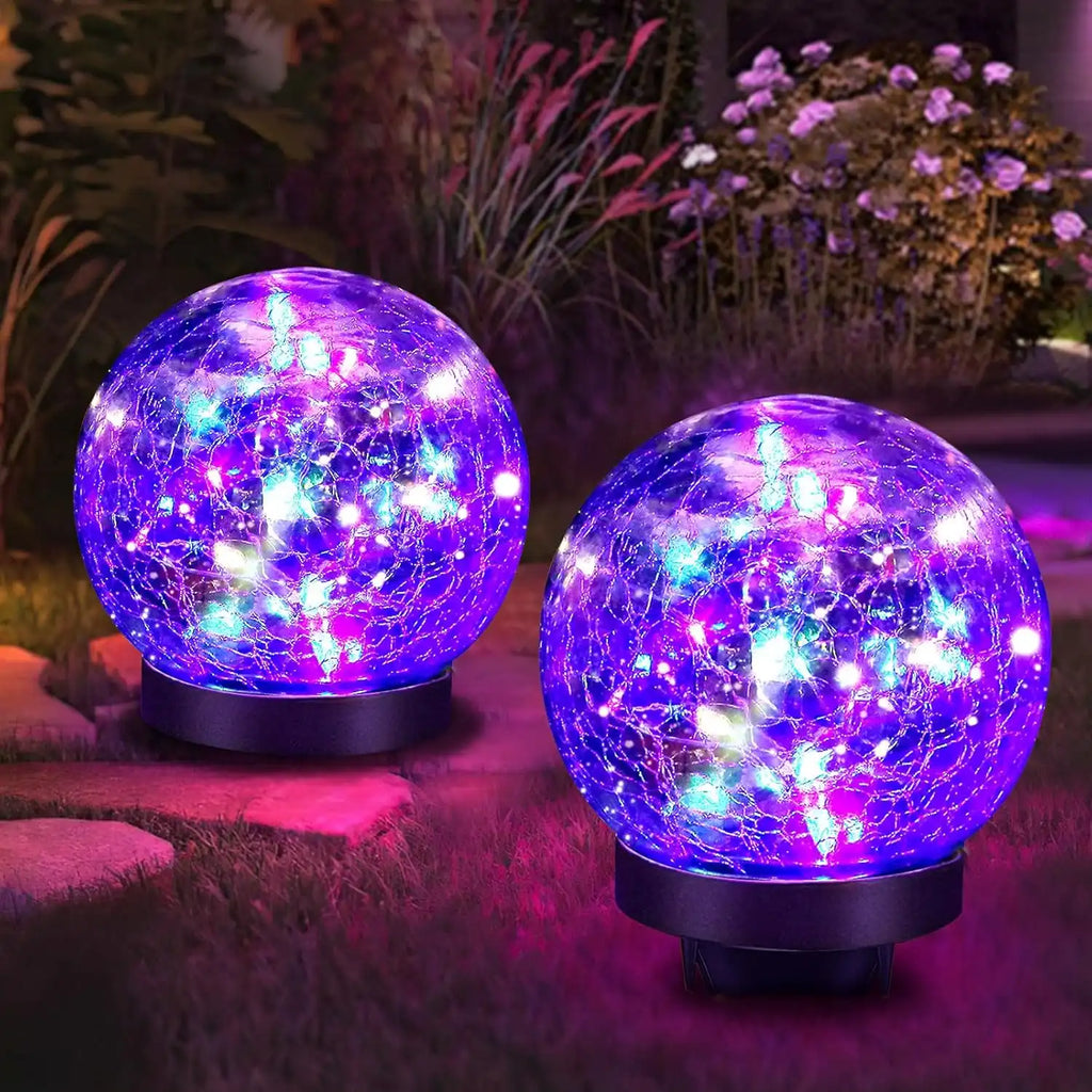 Cracked Glass Solar Ground Lights - Waterproof LED Garden Puck