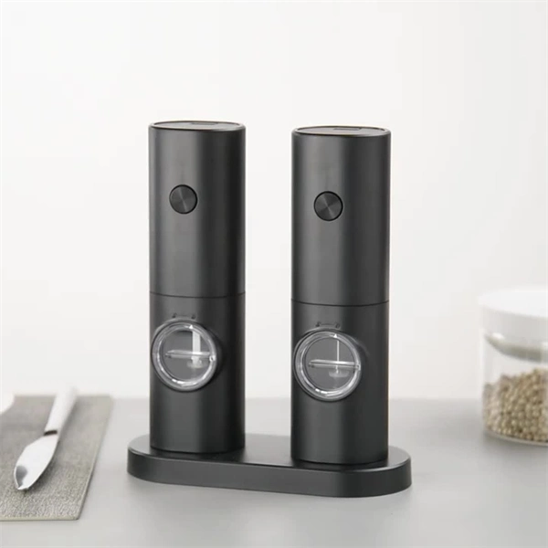 Electric Salt and Pepper Grinder Set – Battery Operated Mills with Adjustable Coarseness, LED Light & One-Touch Operation, Includes Base