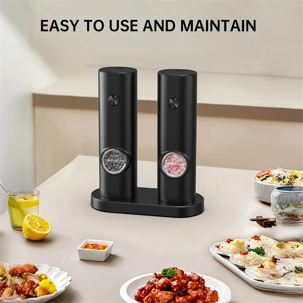 Electric Salt and Pepper Grinder Set – Battery Operated Mills with Adjustable Coarseness, LED Light & One-Touch Operation, Includes Base