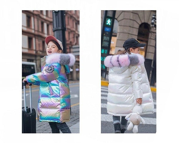 Girls' Cozy Winter Puffer Coat with 3D Letter Design - Long Sleeve Jacket Ages 4-13