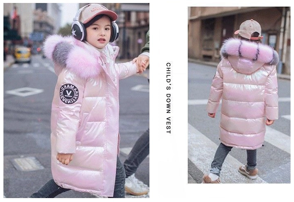 Girls' Cozy Winter Puffer Coat with 3D Letter Design - Long Sleeve Jacket Ages 4-13