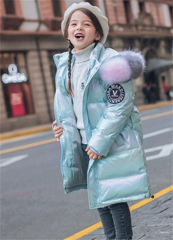 Girls' Cozy Winter Puffer Coat with 3D Letter Design - Long Sleeve Jacket Ages 4-13