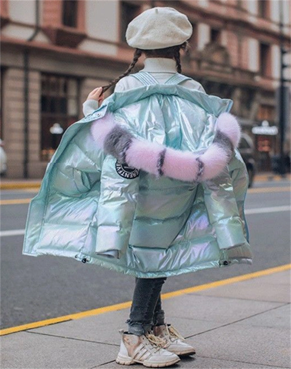 Girls' Cozy Winter Puffer Coat with 3D Letter Design - Long Sleeve Jacket Ages 4-13