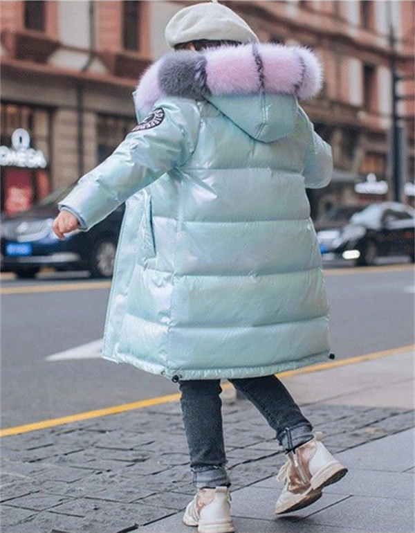 Girls' Cozy Winter Puffer Coat with 3D Letter Design - Long Sleeve Jacket Ages 4-13