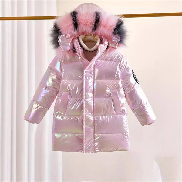 Girls' Cozy Winter Puffer Coat with 3D Letter Design - Long Sleeve Jacket Ages 4-13