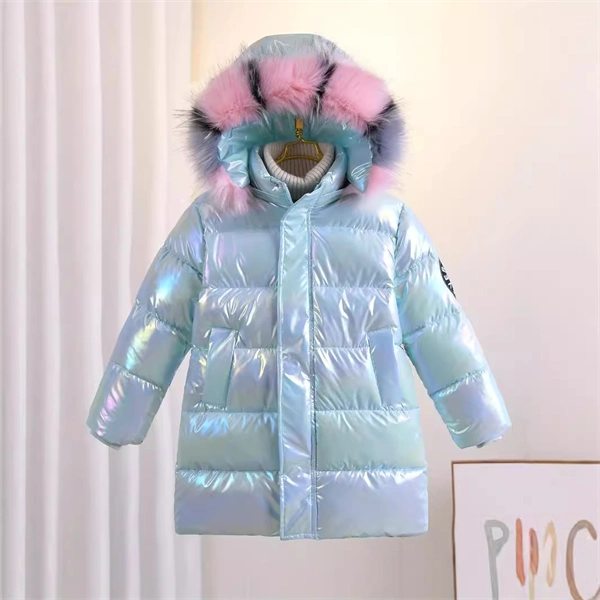 Girls' Cozy Winter Puffer Coat with 3D Letter Design - Long Sleeve Jacket Ages 4-13