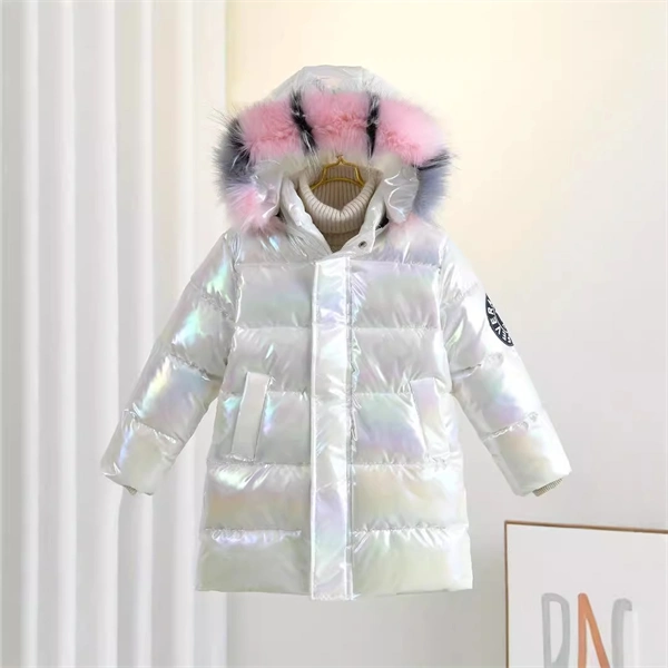 Girls' Cozy Winter Puffer Coat with 3D Letter Design - Long Sleeve Jacket Ages 4-13