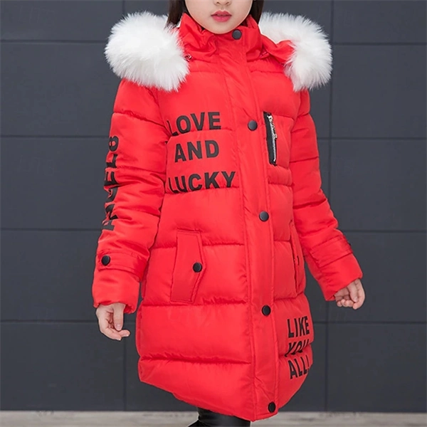 Girls' Winter Puffer Jacket with Letter Print – Warm Down Coat for Kids 4-12, Long Sleeve, Daily & School Wear