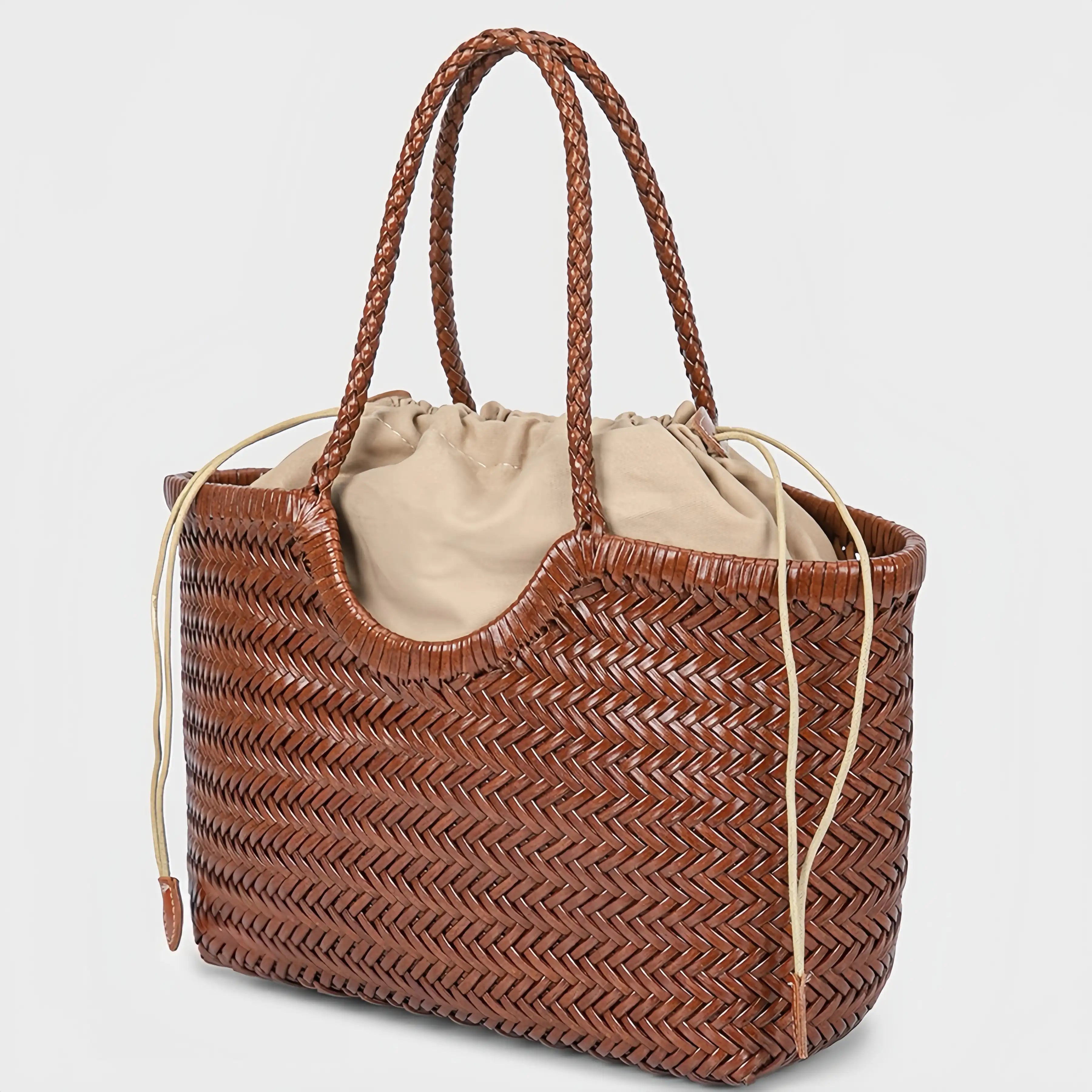 Handmade Braided Leather Basket Bag - Vintage Shoulder & Crossbody Tote