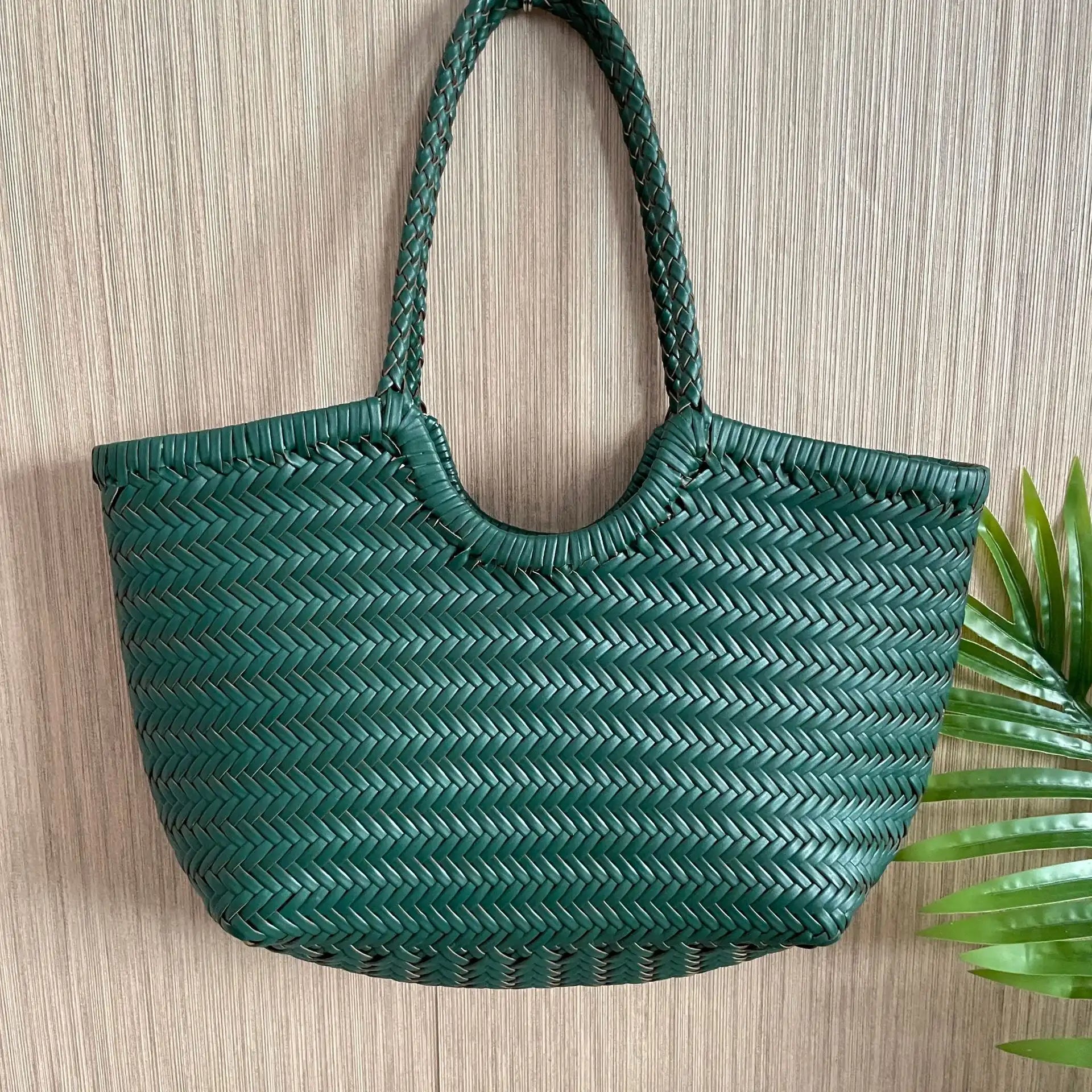 Handmade Braided Leather Basket Bag - Vintage Shoulder & Crossbody Tote