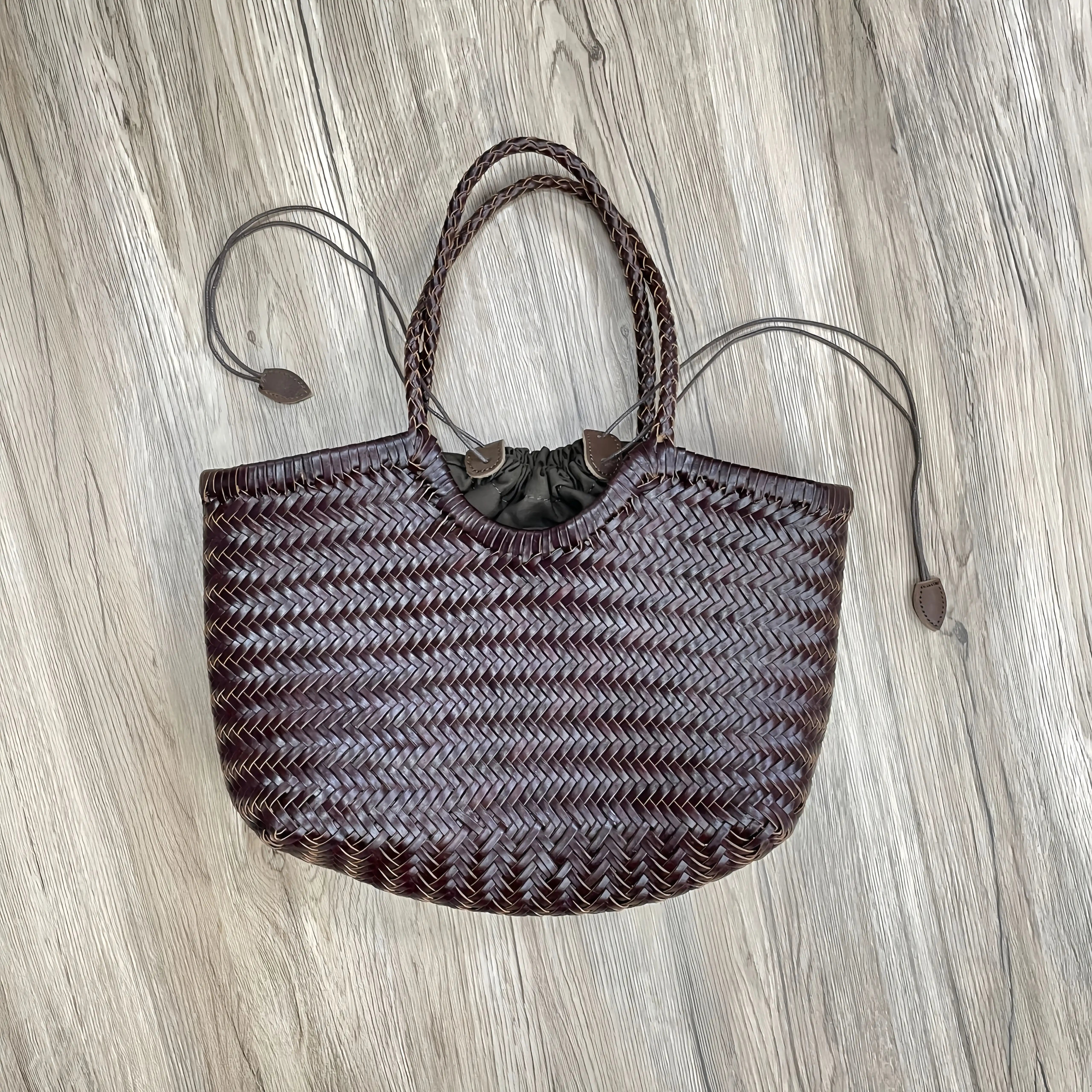 Handmade Braided Leather Basket Bag - Vintage Shoulder & Crossbody Tote
