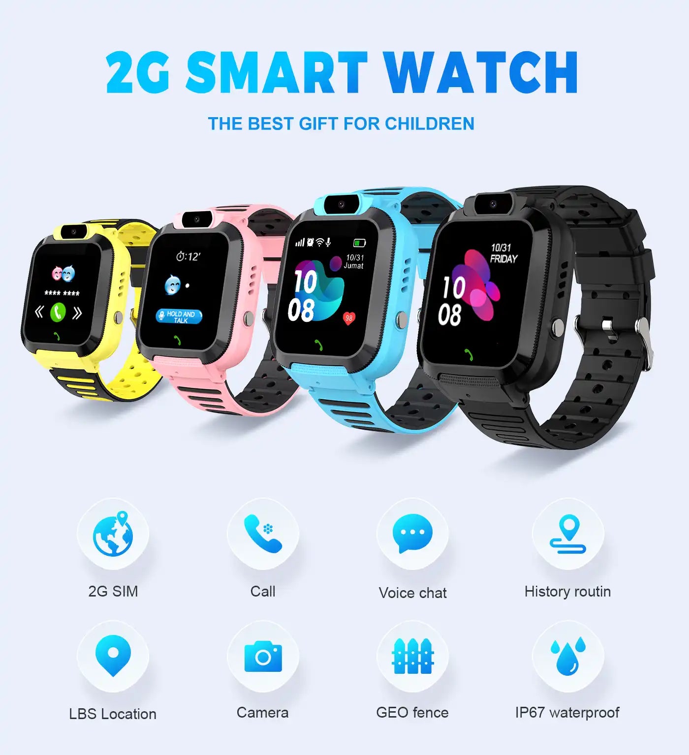 Kids GPS Smartwatch - Waterproof Tracker, Touchscreen & Games for Boys & Girls