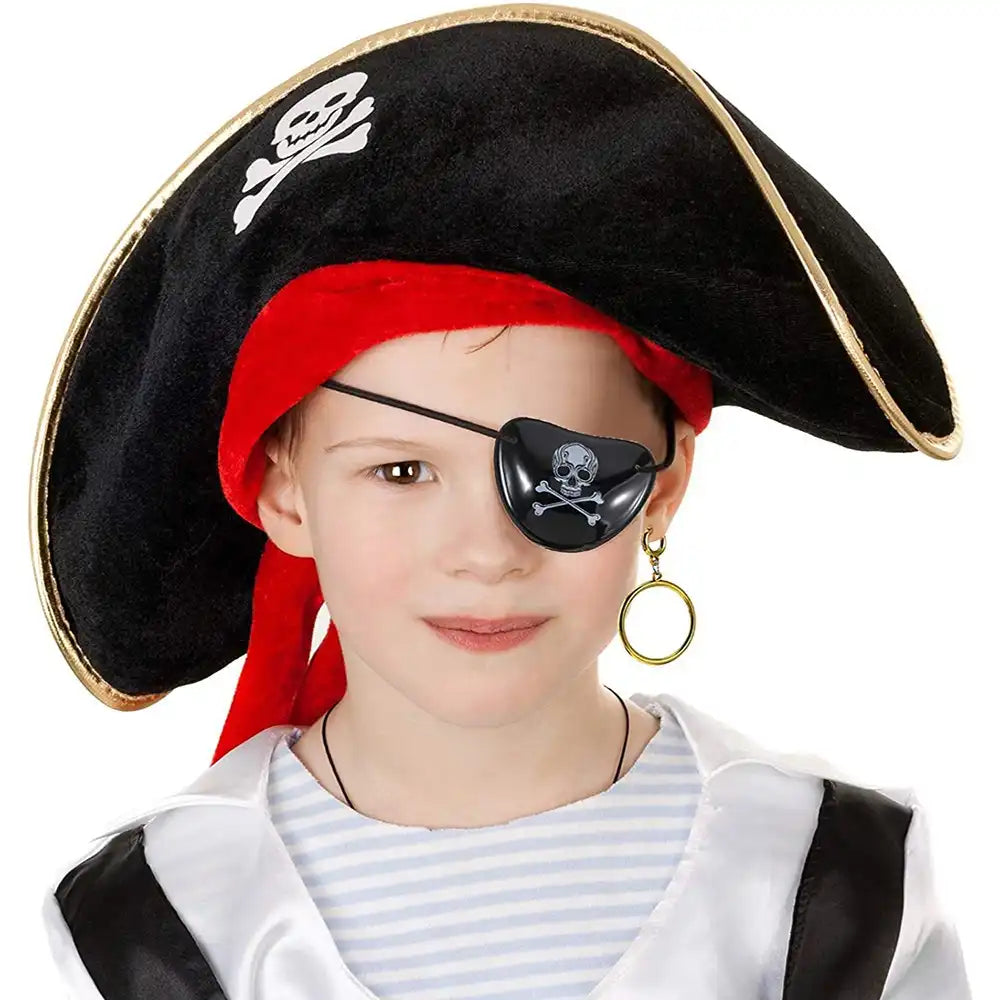 Kids Pirate Hat with Eyepatch - High-Top Halloween Costume Party Accessory