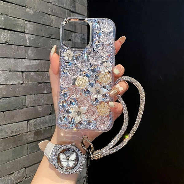 Luxury Crystal Rose Flower Case for iPhone 17 – Sparkling, Elegant, and Chic Design for Women
