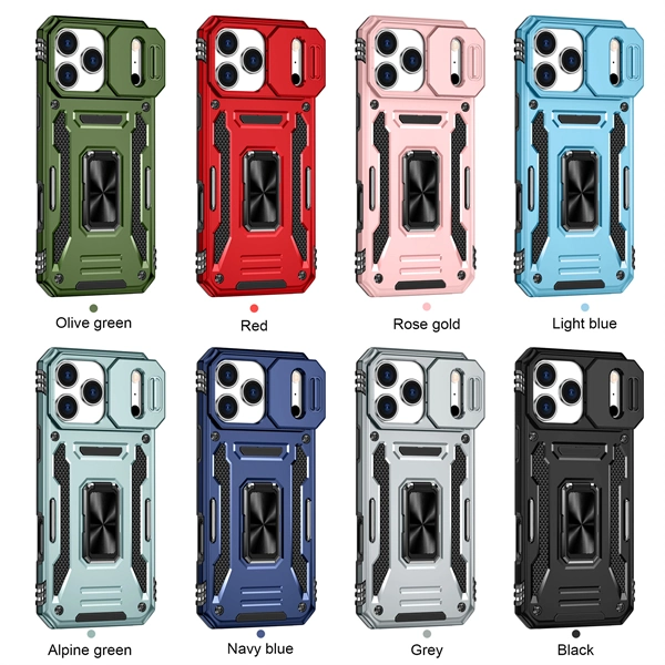 Magnetic Shockproof Ring Stand Phone Case with Sliding Camera Cover Mobile Case for iPhone 17 Pro Max