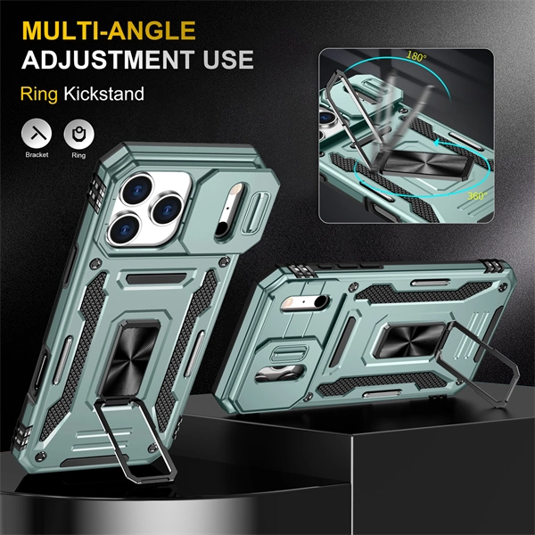 Magnetic Shockproof Ring Stand Phone Case with Sliding Camera Cover Mobile Case for iPhone 17 Pro Max