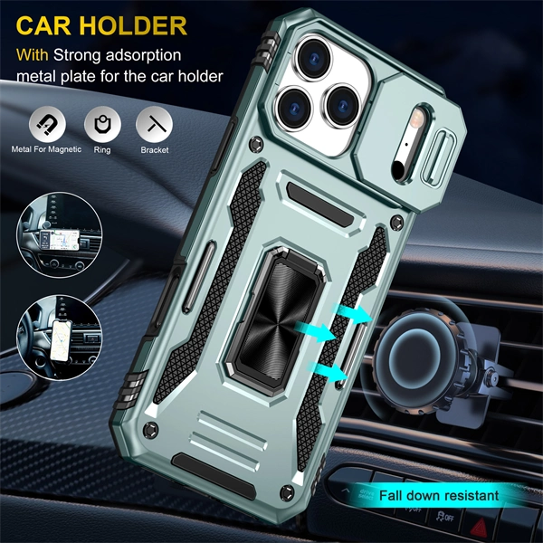 Magnetic Shockproof Ring Stand Phone Case with Sliding Camera Cover Mobile Case for iPhone 17 Pro Max