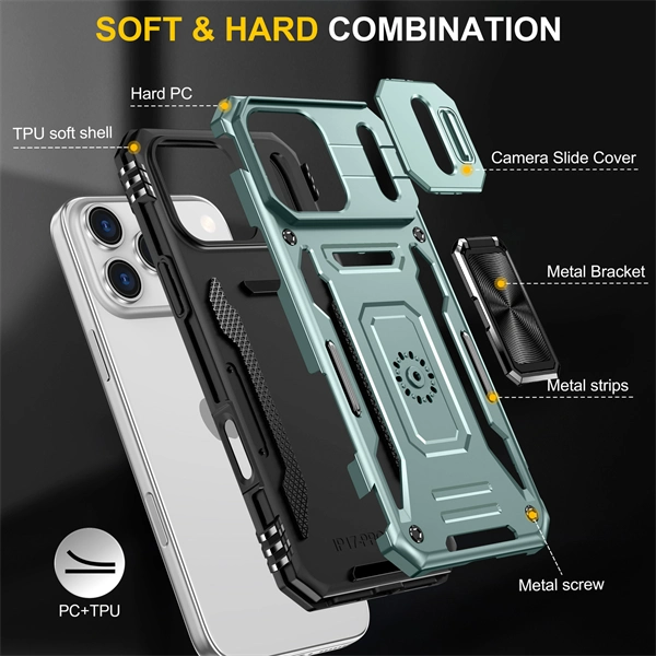Magnetic Shockproof Ring Stand Phone Case with Sliding Camera Cover Mobile Case for iPhone 17 Pro Max