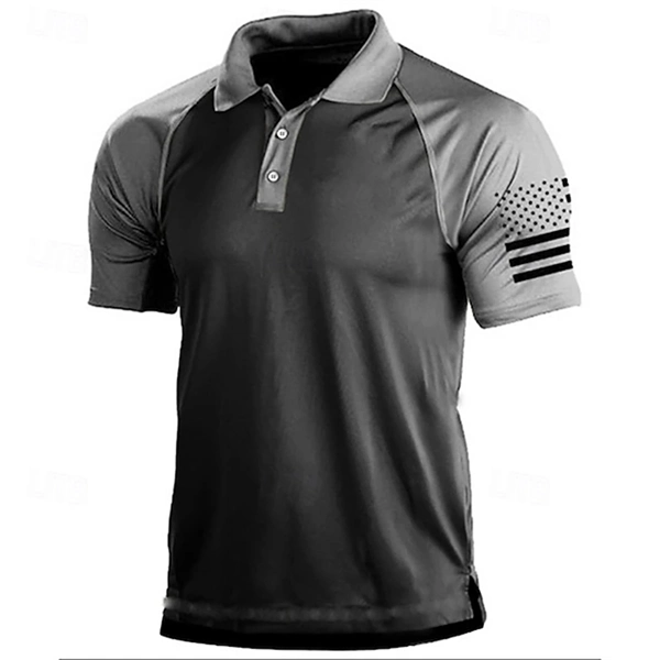 Men's Tactical Outdoor T-Shirt – Quick Dry, Lightweight, American Flag Print – Golf, Hunting, Fishing, Summer Sports Tee