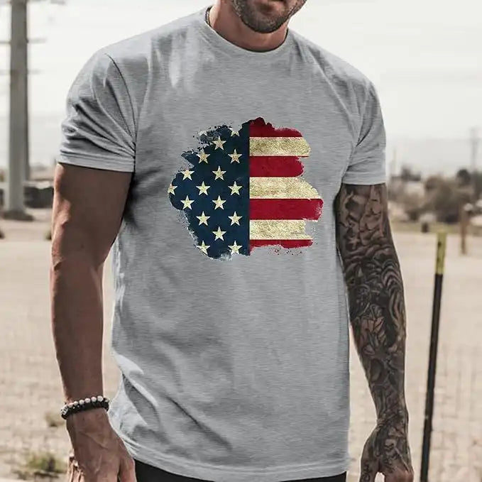 Men's 4th of July Patriotic T-Shirt - 3D American Flag Print & Lightweight Streetwear