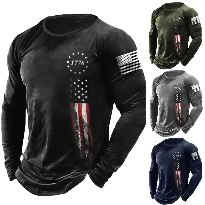 Men's Breathable 1776 American Flag Long Sleeve Shirt