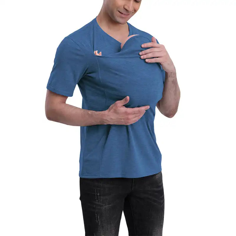 Men's Kangaroo Pocket Baby Carrier Shirt - V-Neck Bonding Tee