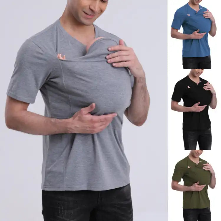 Men's Kangaroo Pocket Baby Carrier Shirt - V-Neck Bonding Tee