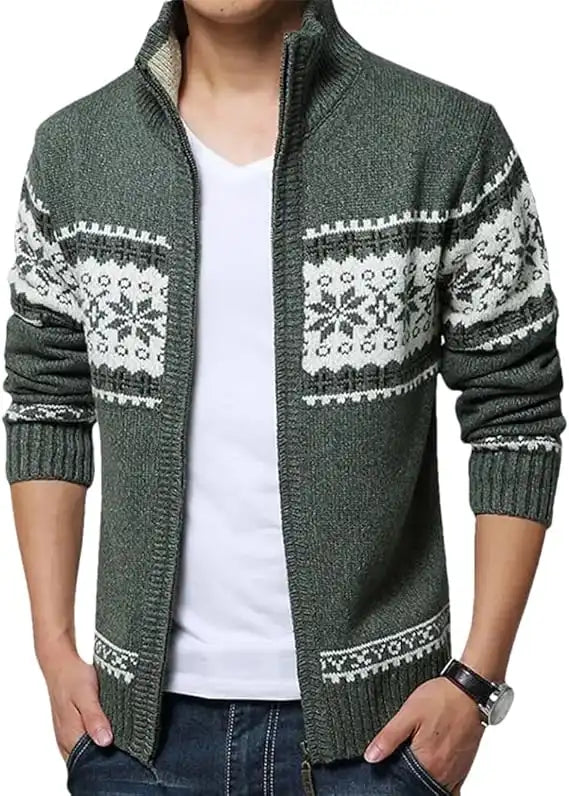 Men's Norwegian Knit Jacket - Stand Collar Zip-Front Cardigan/M-5XL