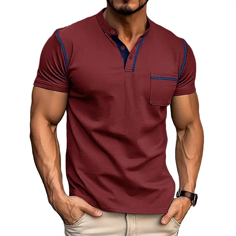 Men's Pocket Henley Shirt - Short Sleeve Cotton Tee