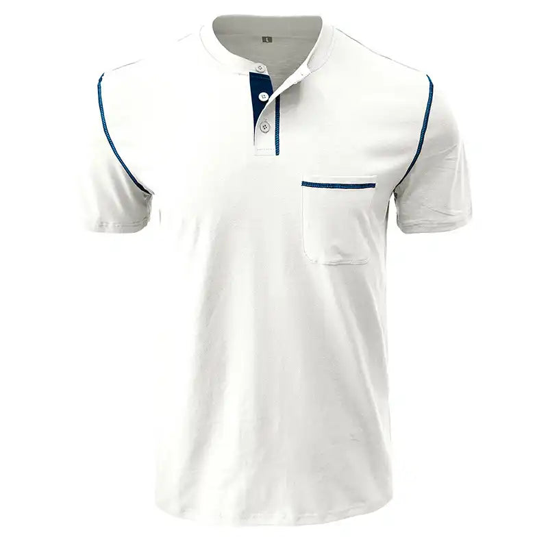 Men's Pocket Henley Shirt - Short Sleeve Cotton Tee