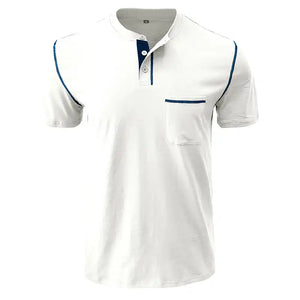 Men's Pocket Henley Shirt - Short Sleeve Cotton Tee