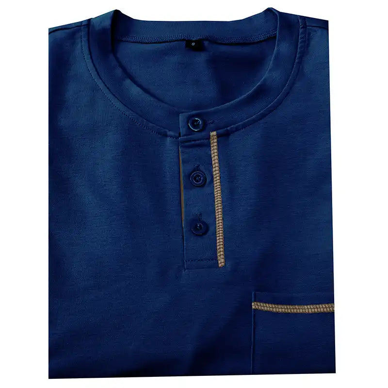 Men's Pocket Henley Shirt - Short Sleeve Cotton Tee